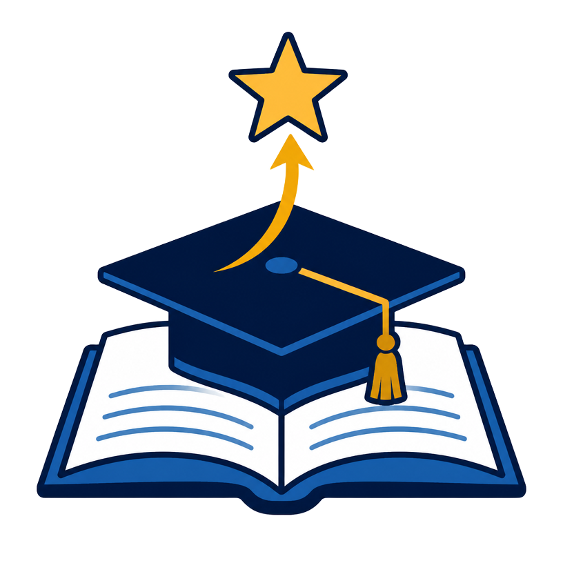 Illustration de la persévérance scolaire : mortier de diplômé sur un livre ouvert et étoile ascendante
